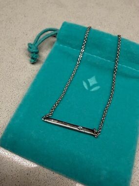 Delicate Silver Bar Necklace with Single Accent Stone - Turquoise Pouch